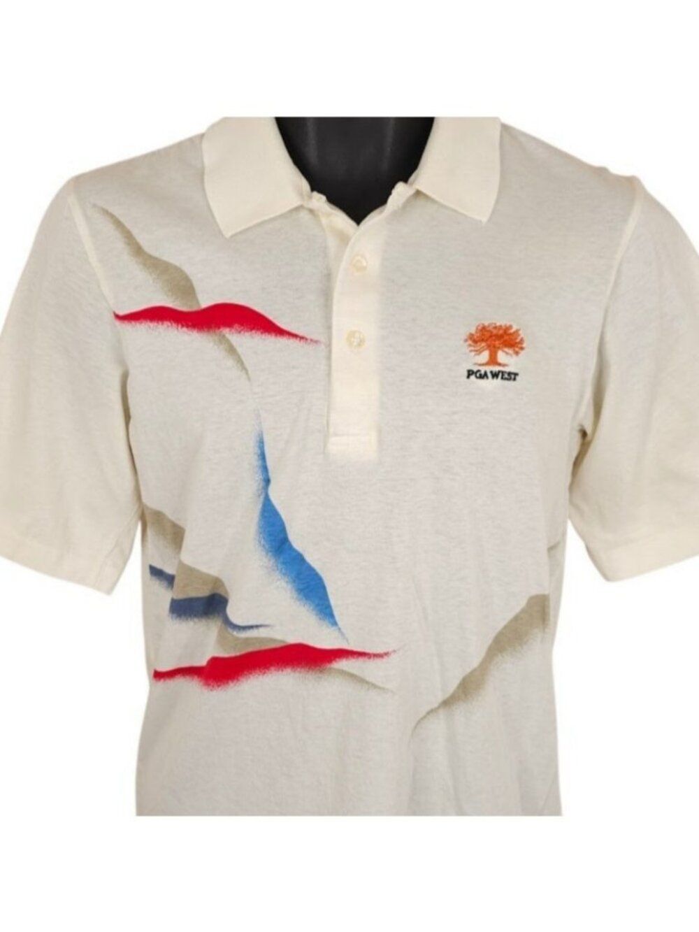 Vintage PGA West Polo Shirt Mens Size Medium Cream 80s 90s Golf Made In Japan